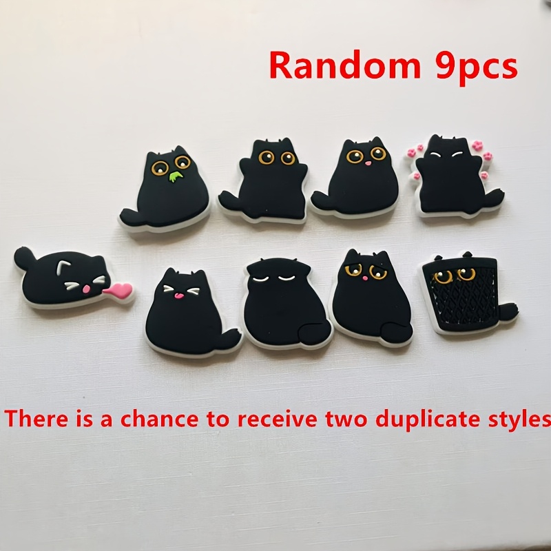(random Style) A Set Of 9 Adorable Chubby Black Cat-shaped Fridge Magnets, Made Of Soft Pvc Plastic, Suitable For Decorating Kitchens And Offices, Perfect As A Holiday Gift