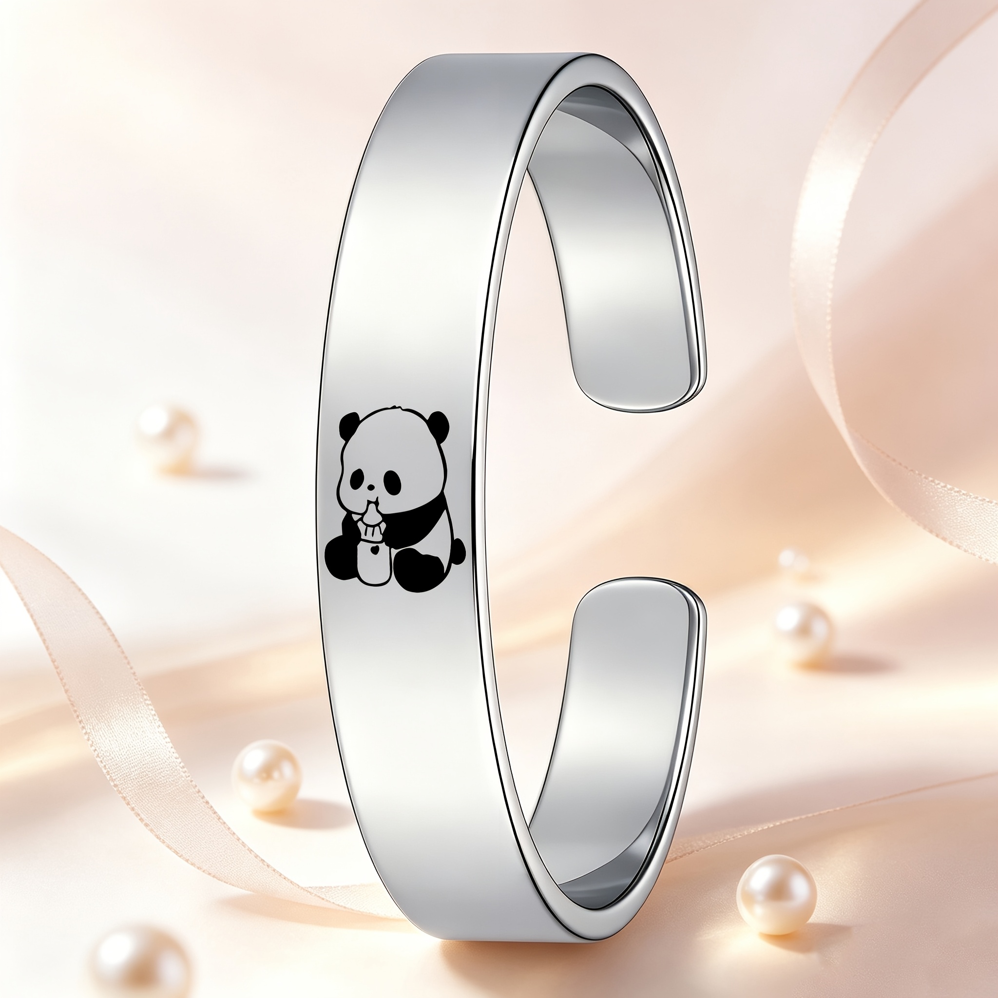 Women's Cute Panda Pattern Stainless Steel Open Bangle