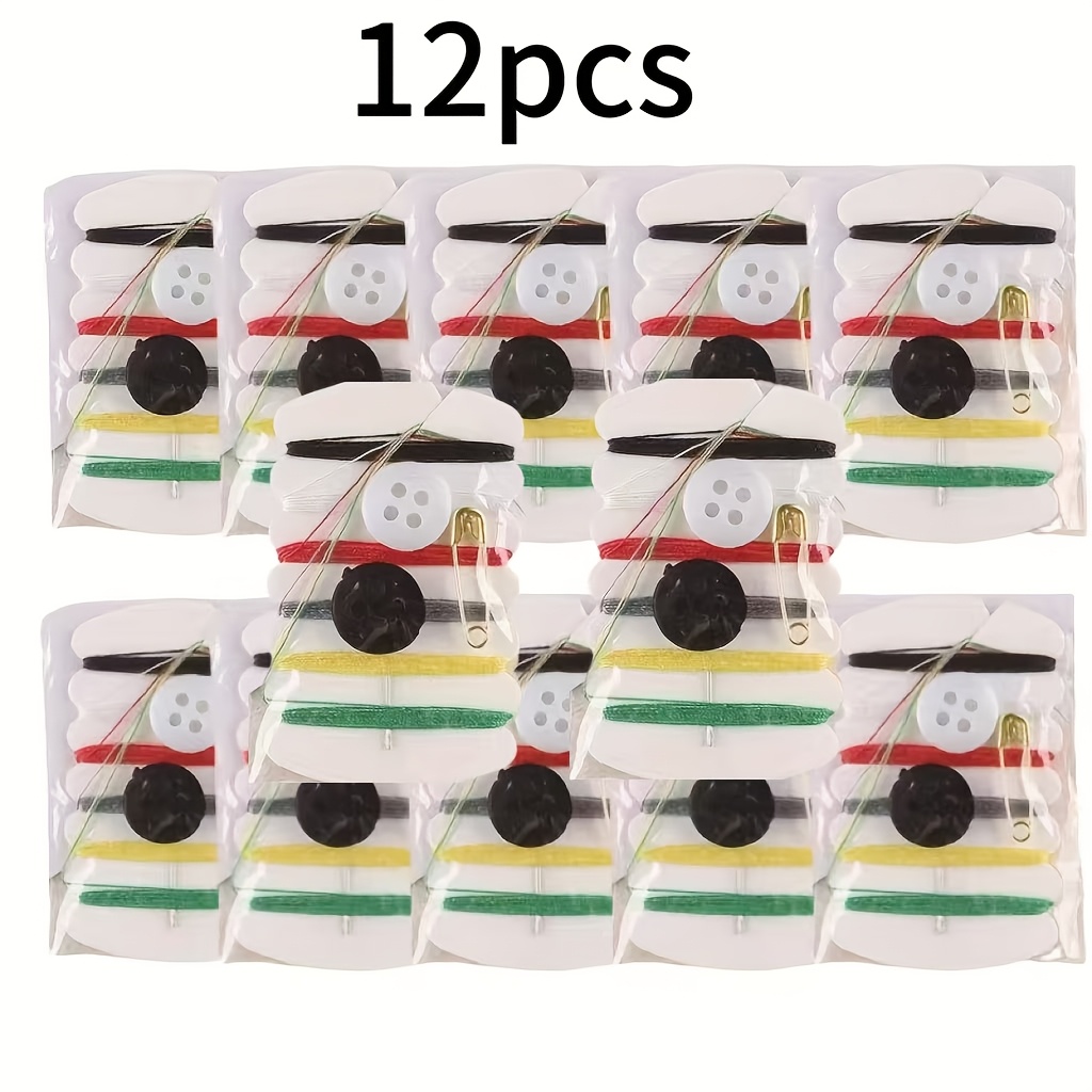 TEMU 12 Sets Portable Sewing Kits With Mini Buttons, Safety Pins, Needles And Threads, Suitable For Travel And Daily Use, Craft Supplies