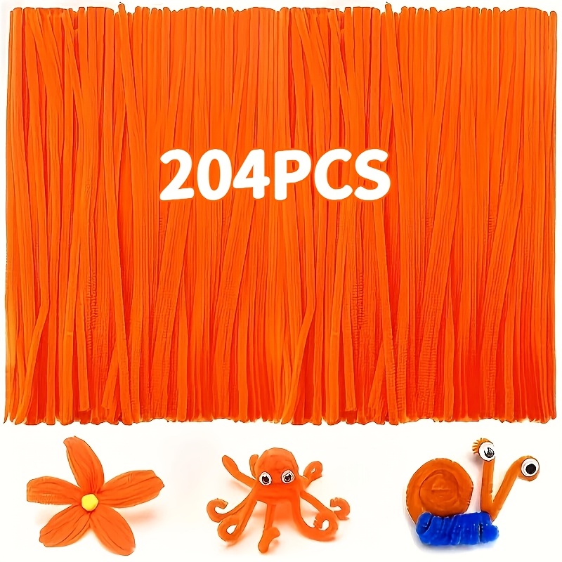 TEMU 204pcs Bâtonnets de Tinsel Orange Capillaires , Colorées Tiges de Chenille, Décoration d'Artisanat , Brosse Capillaire à Manche pour la