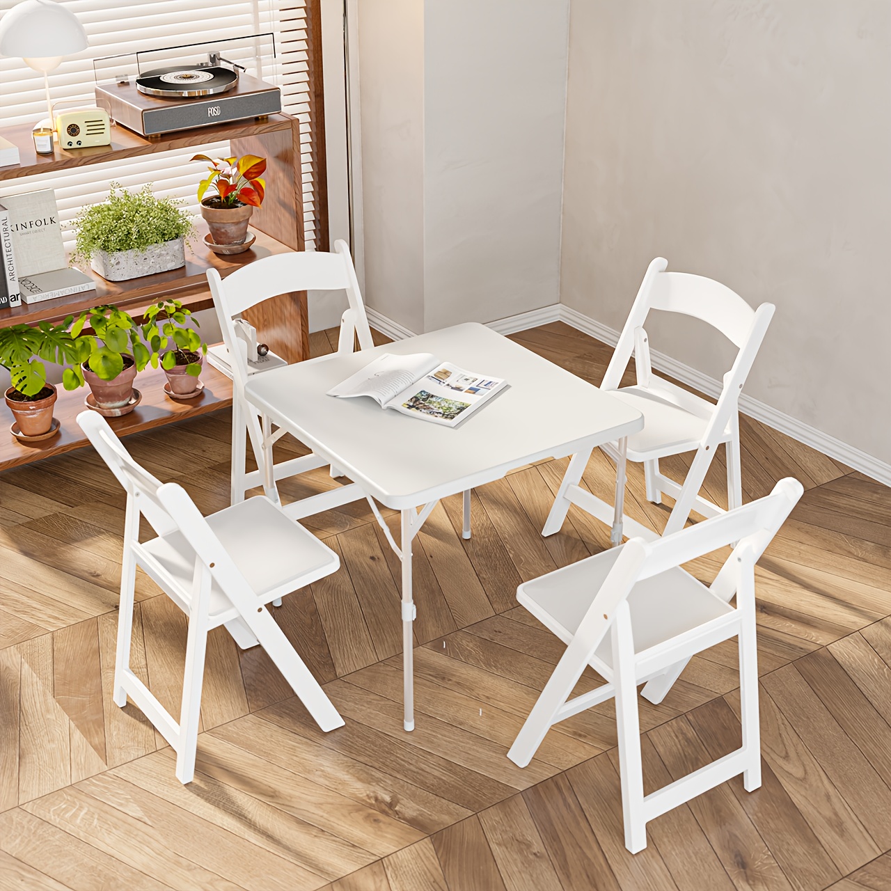 TEMU 4pcs White Resin Folding Chairs - Heavy Duty 350lb Capacity, Reinforced For Indoor Outdoor Use, Perfect For Wedding, Party, Restaurant, Patio &