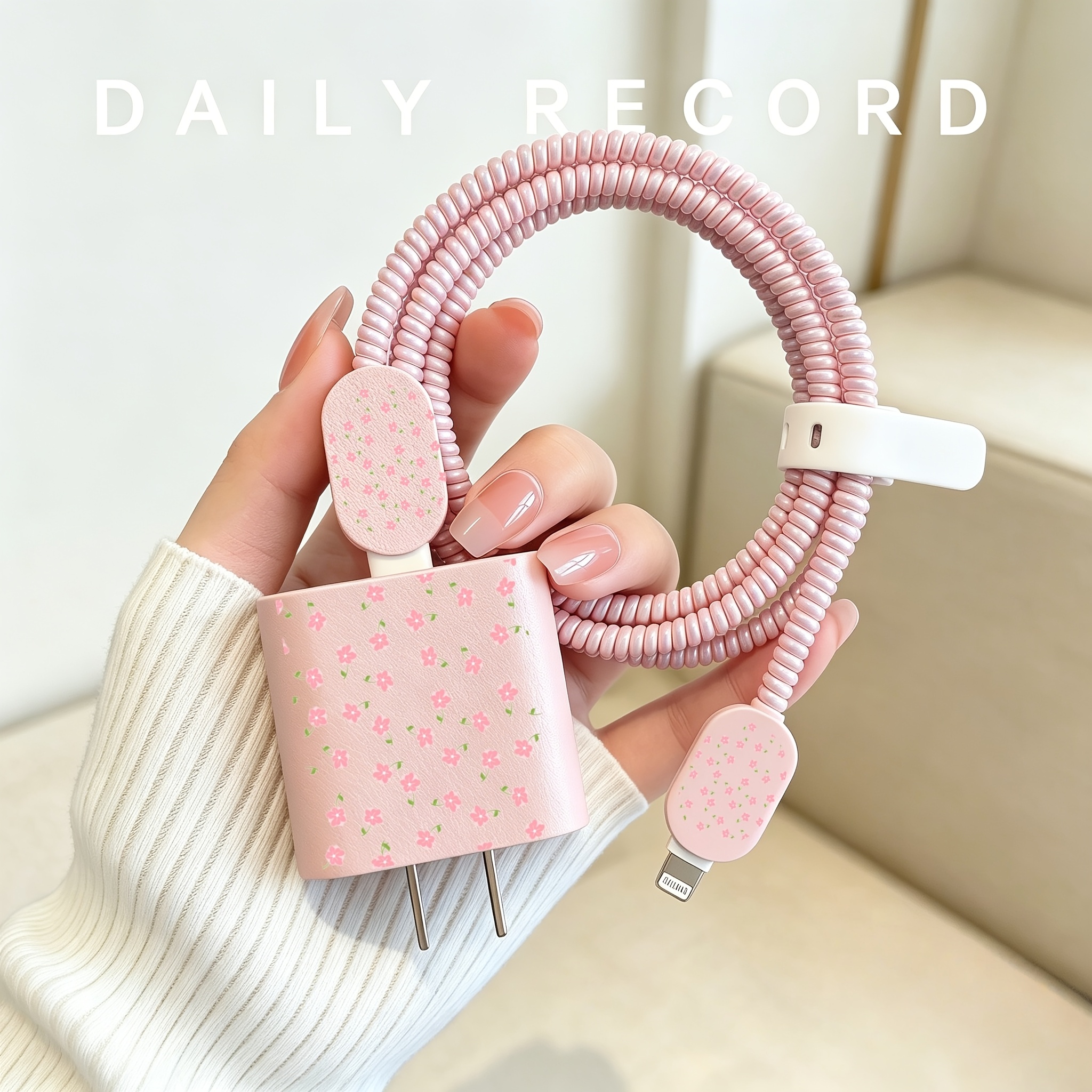 TEMU Étui de pour chargeur à motif , compatible avec le chargeur rapide Apple 18-20W, en cuir PU de style minimaliste Ins, finition à impression