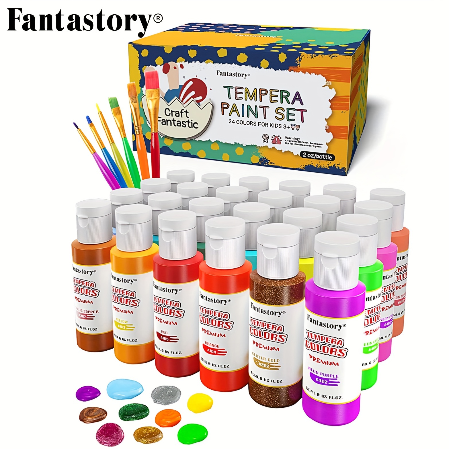 

Fantastory Paint 24colors (2 Oz ) Washable Paint, Poster Paint Sponge Painting, Non-toxic Paint Hand Paints Bottles Gifts