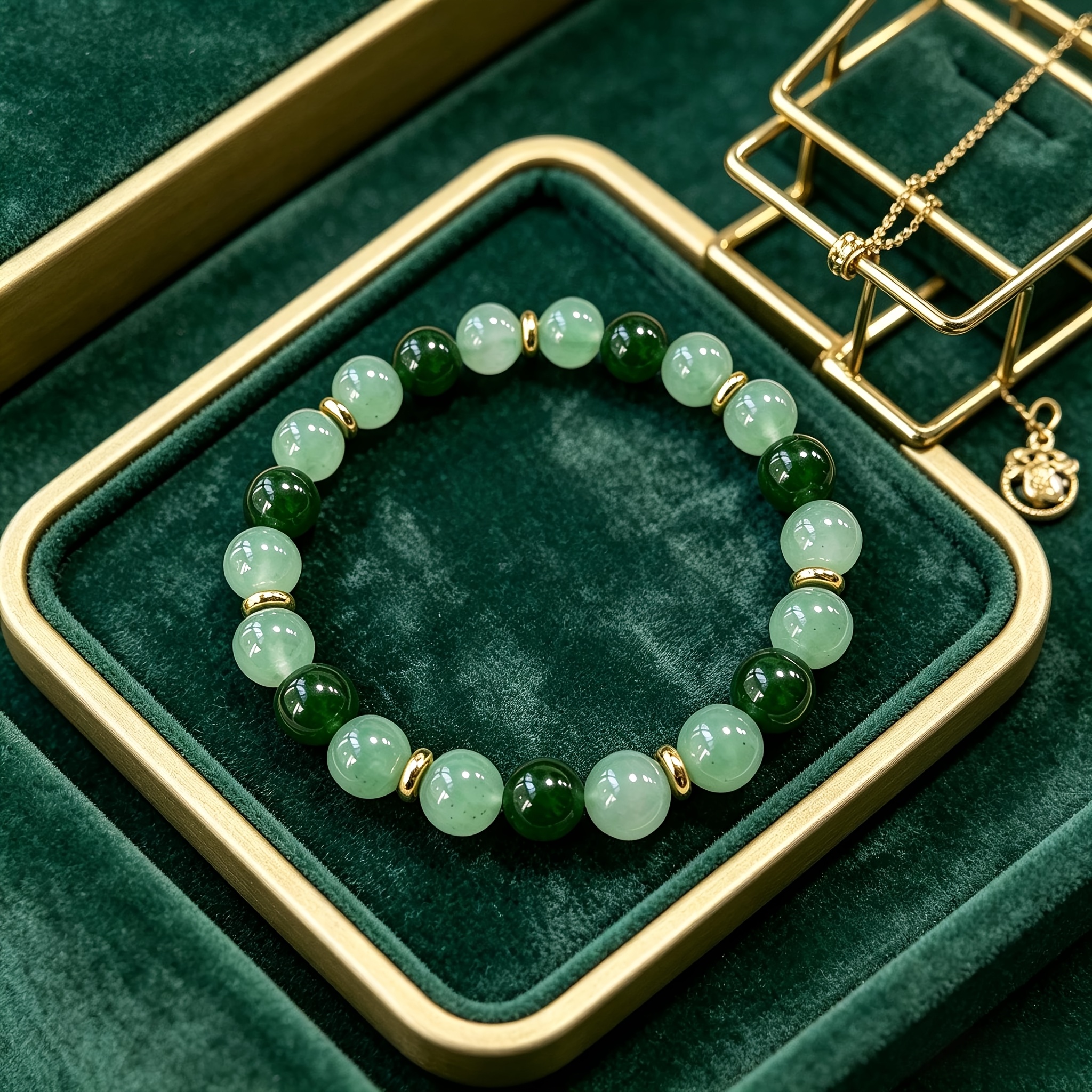TEMU Bracelet en perles d'aventurine verte naturelle et de , adapté pour , les fêtes, - Bijou bohème pour femme, cadeau pour fortune, et la
