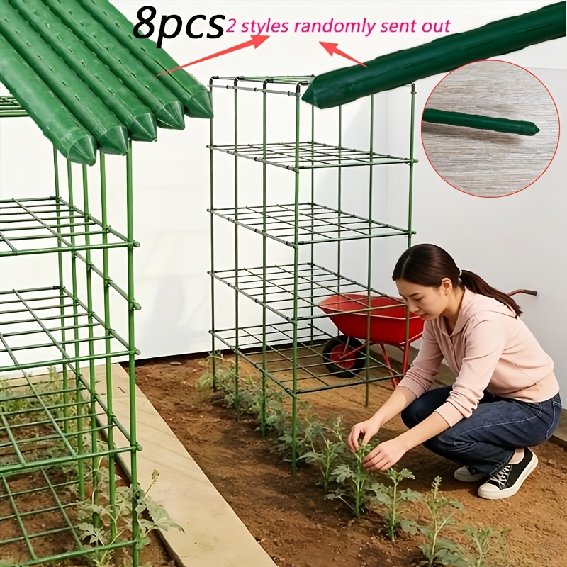 TEMU Spring Support Set - 8pcs Including Climbing Grape Cucumber Trellis, Vegetable Cauliflower Support, And Garden Flower Support Poles