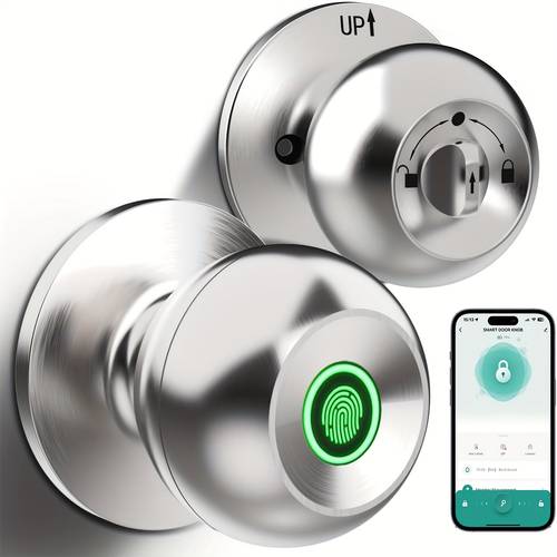 smart door knob fingerprint app physical key entrance mode passage mode rechargeable lithium battery