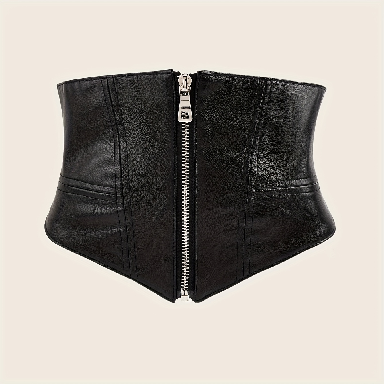 Image of Women's Black Vintage Square Zipper Casual Corset Elastic Waist Belt