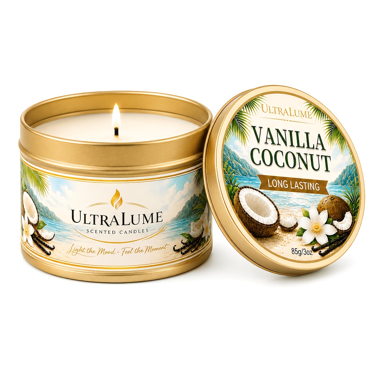 TEMU Vanilla Coconut Scented Candle, 3 Oz Tin Candle With Creamy Tropical Fragrance, Small Candle For Bedroom, Bathroom, Living Room, Home Decor And