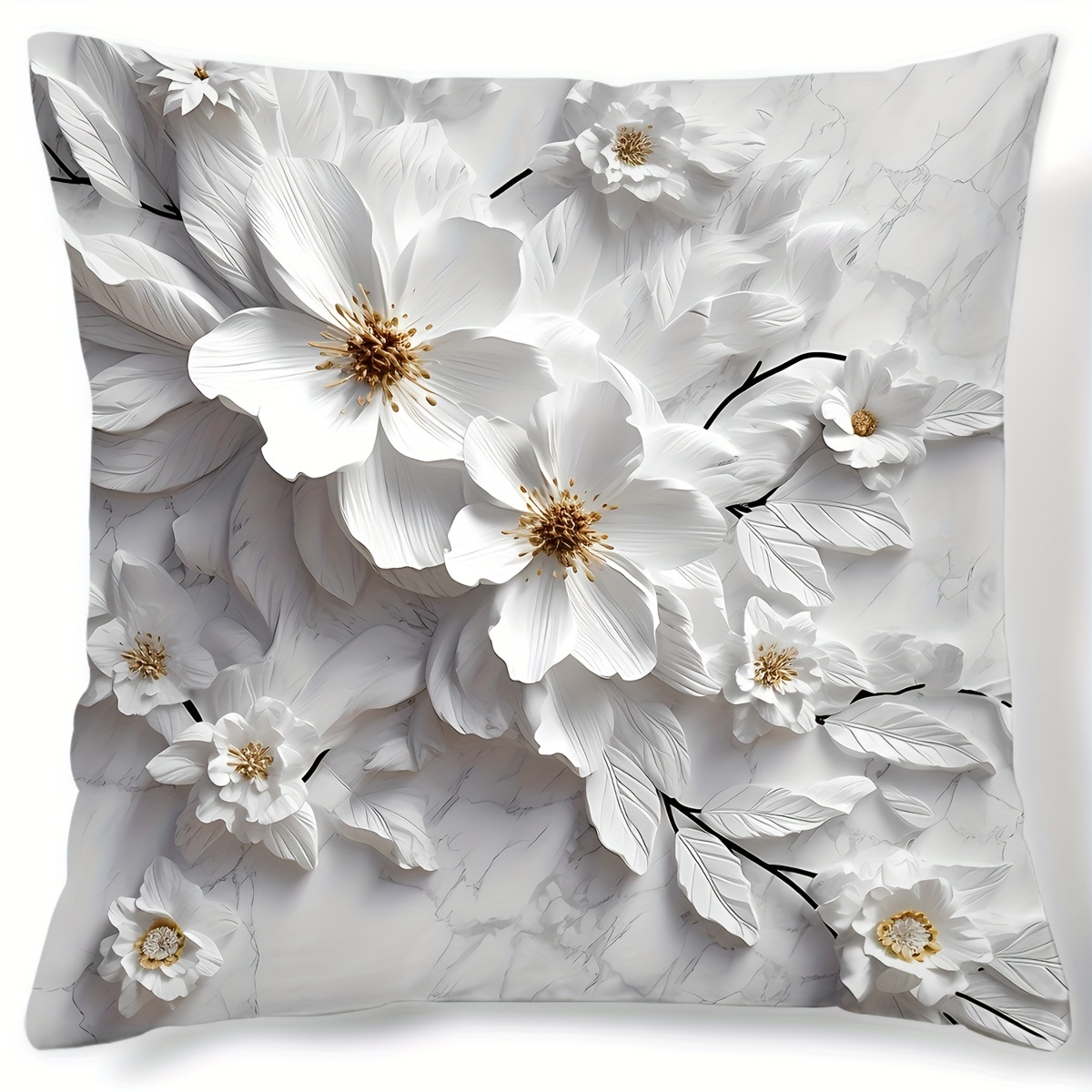 

Contemporary Polyester Throw Pillow Cover 17.7" - 3d Floral Digital Print, Hand Wash, Zippered Decorative Cushion Case For Sofa And Home Decor - 1pc
