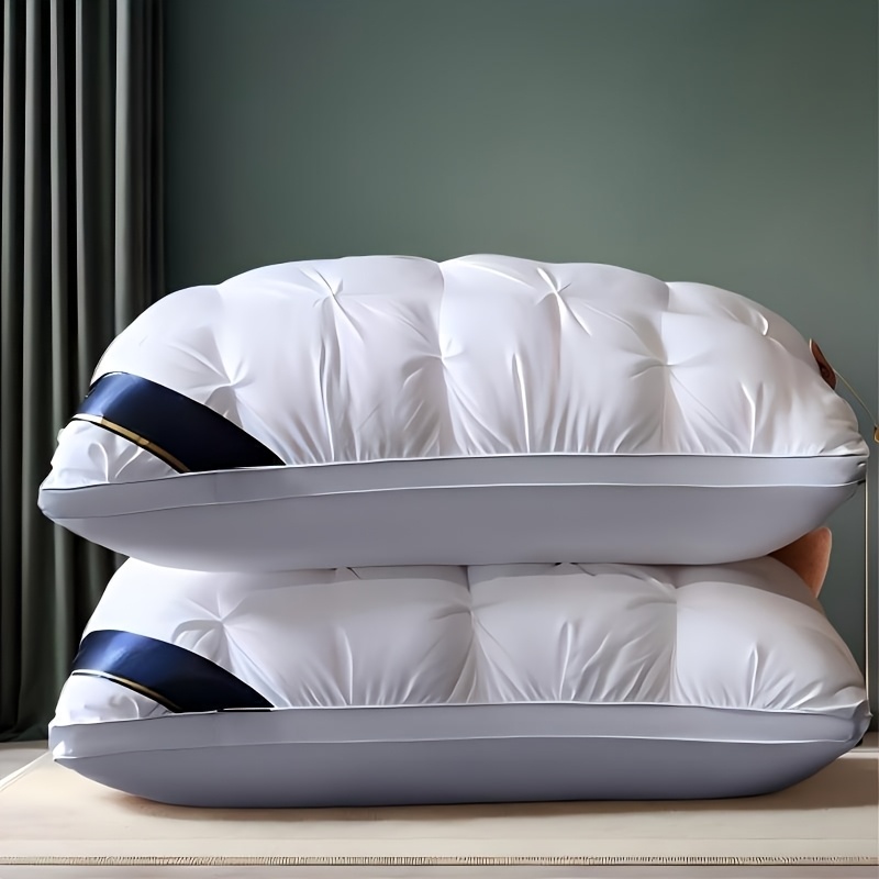TEMU 2/4pcs Luxury 5- Pillows, Deep Sleep Neck Support, High Density Non-sagging, White Satin Cover, 100% Polyester Filling, Vacuum Compressed