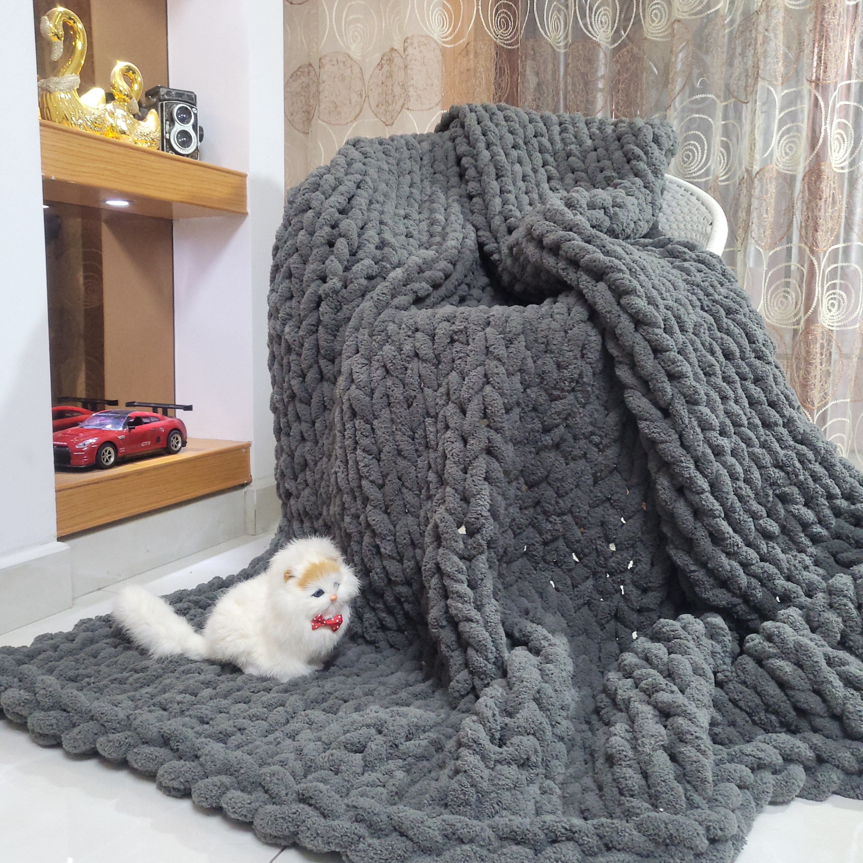 1pc Chenille Striped Hand- Blanket