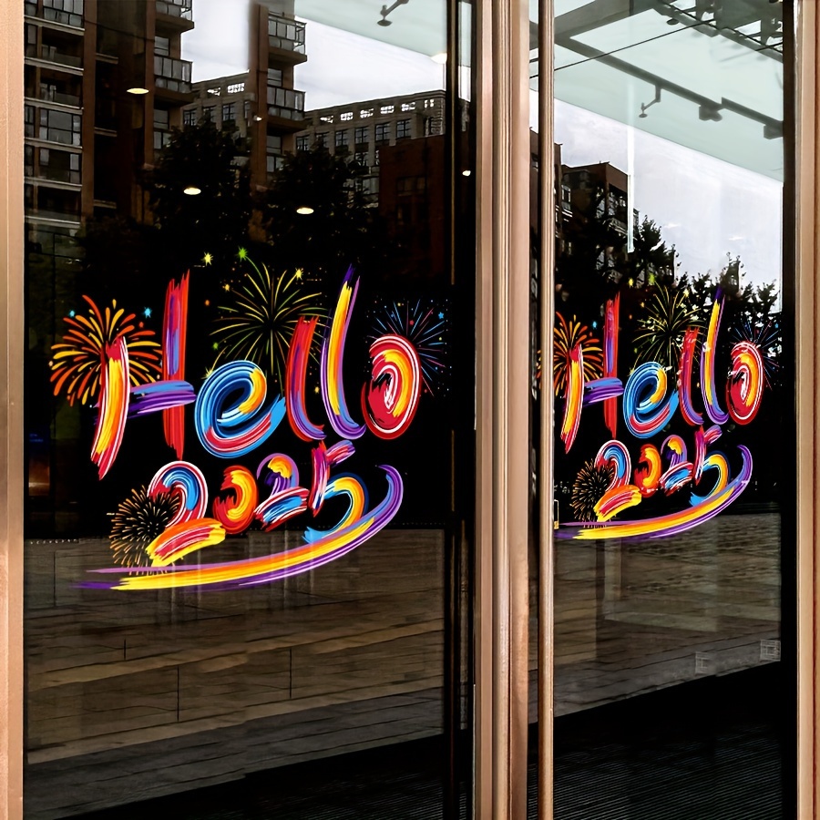 

2pcs 45cm*60cm "hello2025" New Year Creative Text Stickers New Year Decorations, Suitable For Decorating Homes, Rooms, Companies, Schools, Restaurants, Hotel Glass , , Style, Static Adsorption, Simple