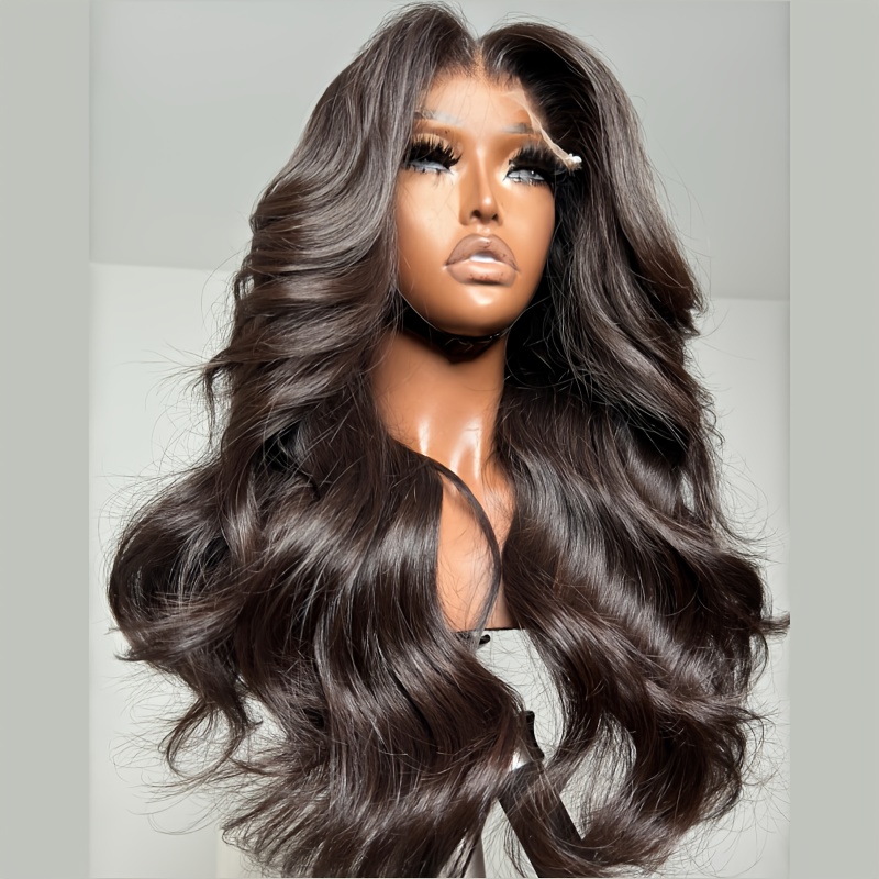 Image of 13x4 Chocolate Brown Lace Front Wigs Dark Brown Body Wave Wigs Free Parting Hd Lace 4# Wig 180 Density Heat Resistant Lace Front Wig Synthetic Lace Front Wigs For Women Wear 26inch