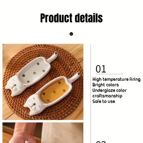 2pcs set cat ceramic   ceramic cute cat multifunctional seasoning plate chopstick holder snack dipping plate13 5 4 5cm 5 31 1 77in versatile   tableware suitable for appetizers desserts sushi sauce small plates Product details 14