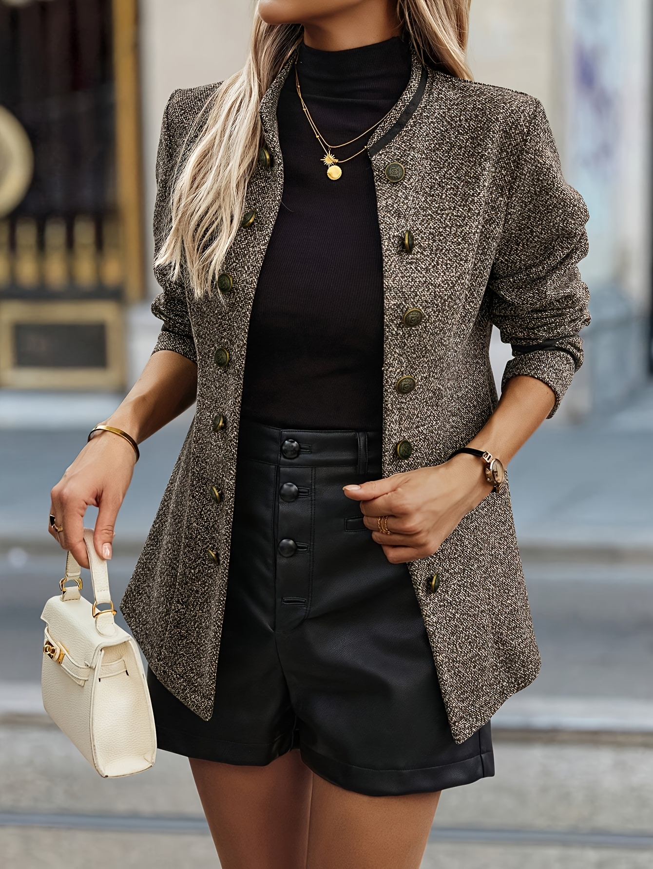 Saco de mujer de doble botonadura, elegante chaqueta formal y de negocios con ajuste estructurado, para oficina, bodas y fiestas en todas las estaciones, ropa exterior profesional para mujeres YY0526011, chaqueta para damas, tela con textura, ropa de oficina, estilo clásico, artesanía premium, para mujeres trabajadoras - Imagen 6