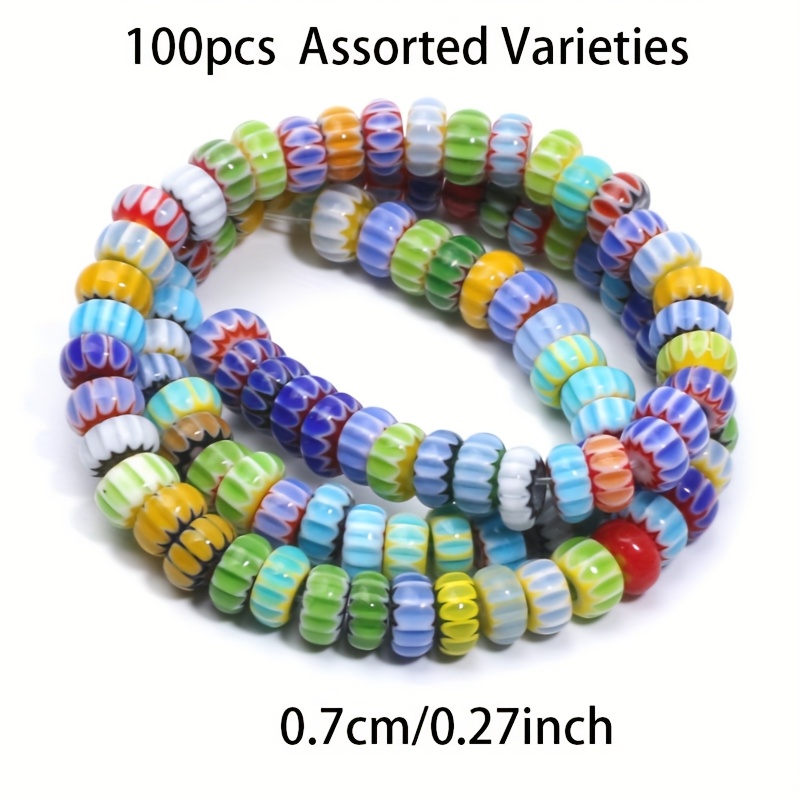 7mm 100pcs Assorted Color Round Patterned Glass Beads For Making, Bracelets, Necklaces, Earrings, Keychain Accessories, And Crafts