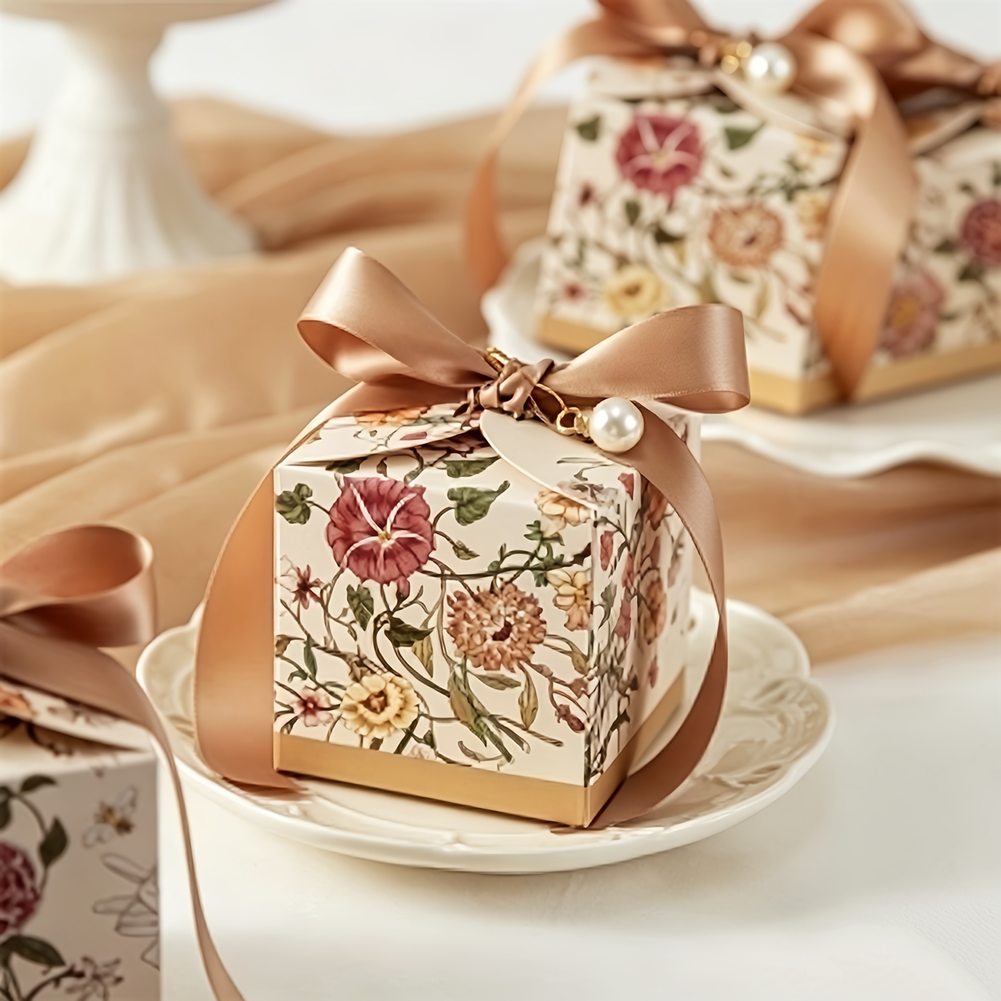TEMU 50pcs Exquisite Floral Square Boxes Color Packaging Box Sorage Wedding Valentine's Day Packaging Gift Decoration Supplies, Christmas, Halloween