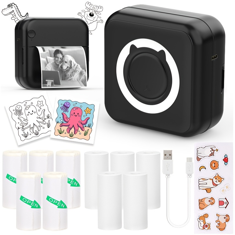 TEMU Pocket Printer, Wireless Mini Sticker Printer With 11 Rolls Thermal Paper, Wireless Thermal Mini Printer Portable For Notes Journal Study