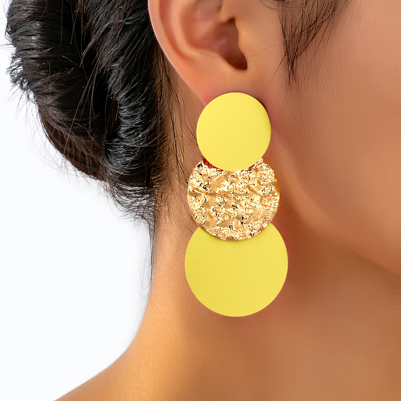 TEMU 2pcs Set Of Elegant Colorful Spray-painted Geometric Round Women's Earrings, Suitable For Daily Wear And Parties