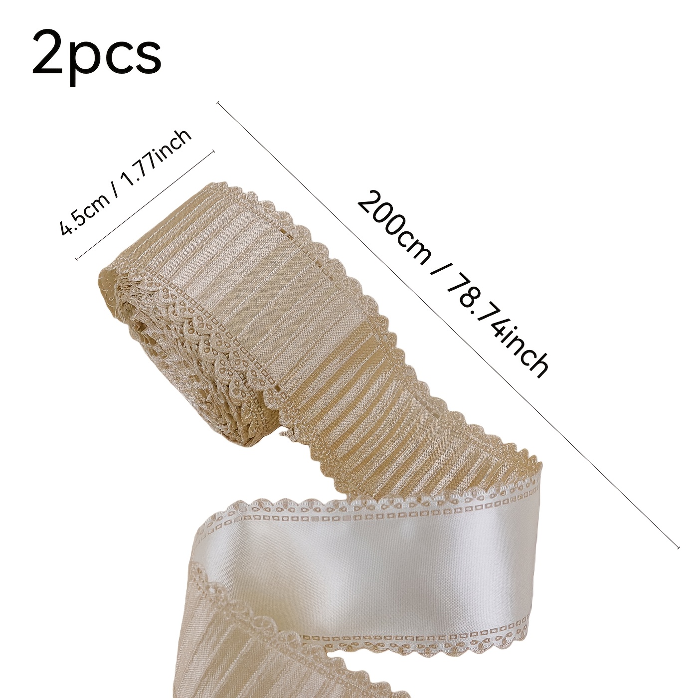 TEMU Ein Set aus 2 eleganten, hellgoldenen, doppellagigen Rüschen-Spitzenbändern, für luxuriöses Geschenkverpacken, geeignet für Dekorationen bei