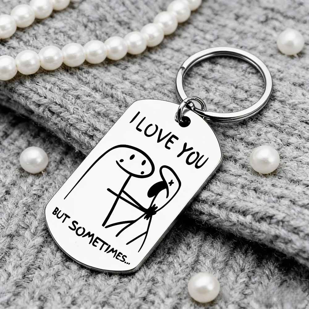 Image of Keychain -stainless "l Love You But 'tunderstand" With Cartoon Couple Design, Unique Valentine's Day & Birthday Gift Forcouples, , Romantic Keepsake, Quality Engraving Detail