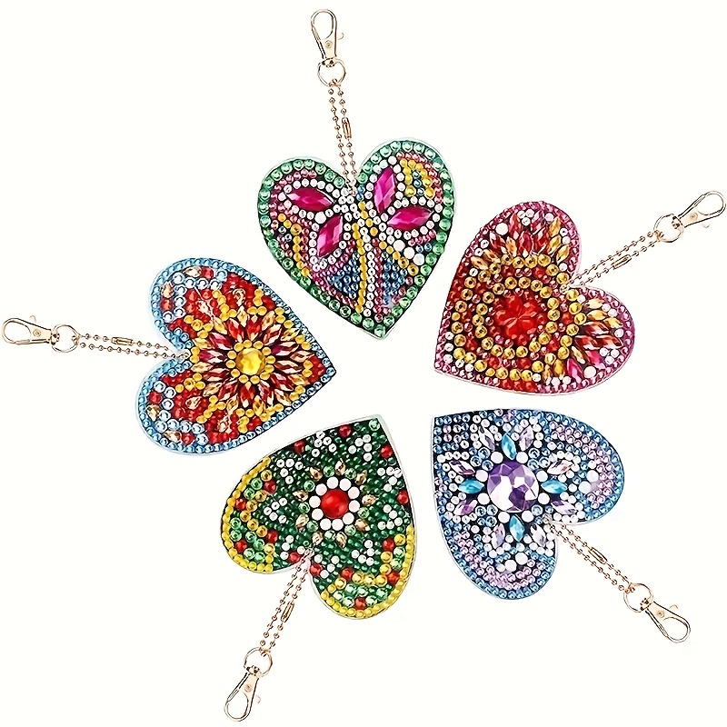 Image of 5pcs Diamond Painting Keychains Diamond Painting Kits For And Adult Beginners - Heart Keychains Christmas Valentine's Mother's Day Birthday Gifts