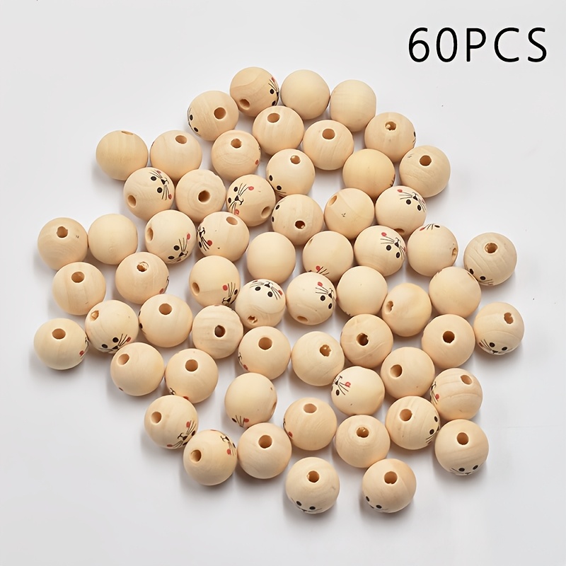 Image of 60pcs Natural Wooden Loose Beads 20mm Painted Beads Farmhouse Wooden Beads Spacer Beads For Crafts Hanging Decorations Holiday Easter (beads)