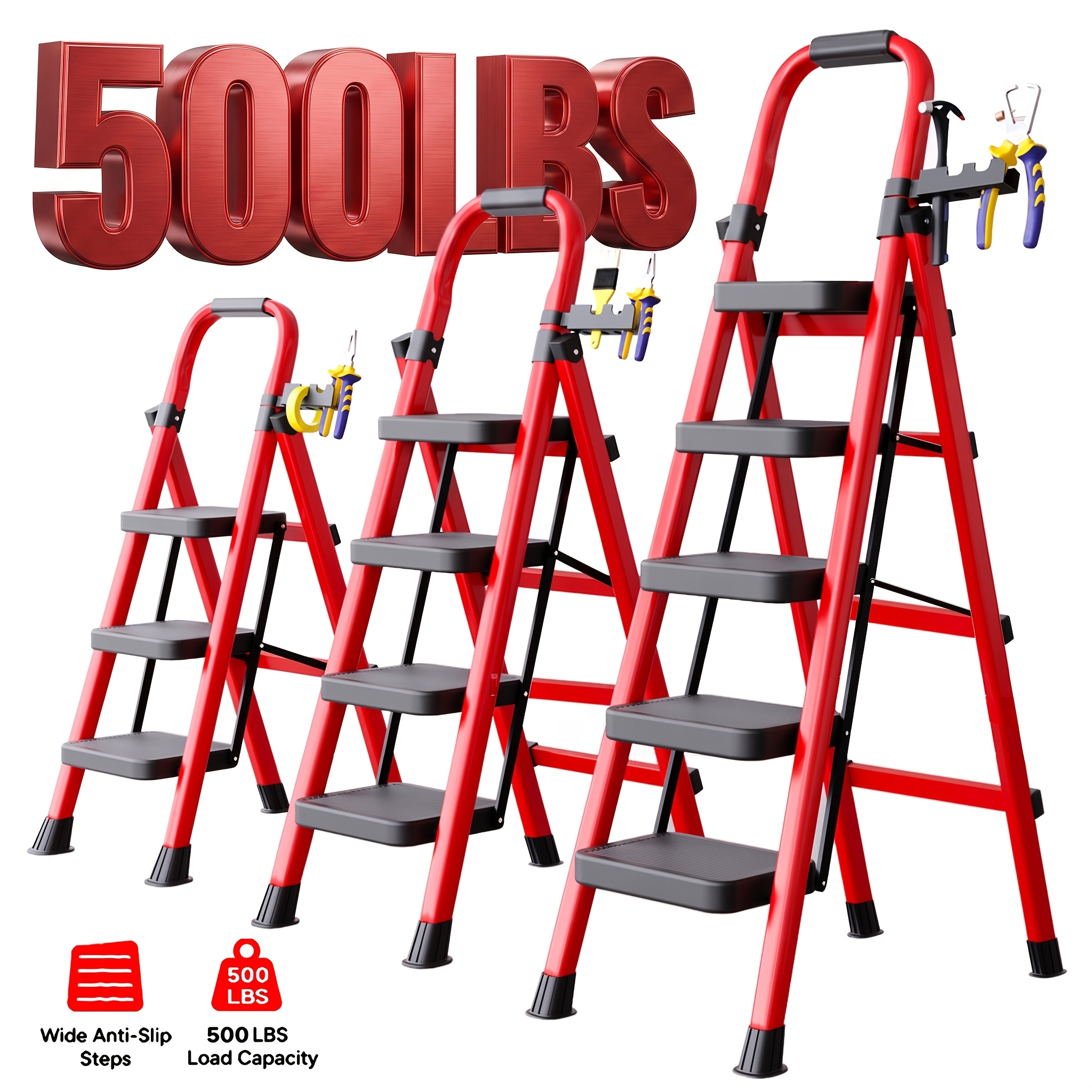 item picture thickened wide pedal folding ladder 500lbs capacity 2   with safety   layer anti   non slip ladder for home outdoor warehouse