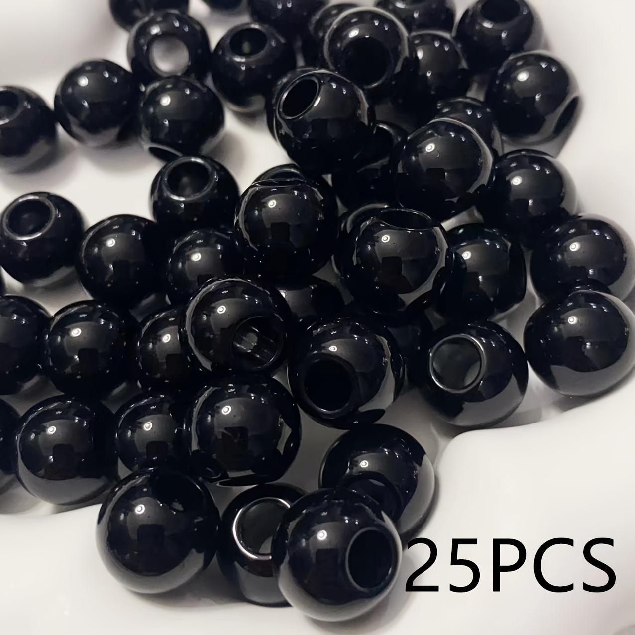 Image of 12mm 25pcs Bohemian Vintage New Style Dark Fashion Black Round Large-hole Beads For Jewelry, Bracelets, Necklaces, Earrings, Apparel Crafts, Handmade Accessories, And Decorative Parts