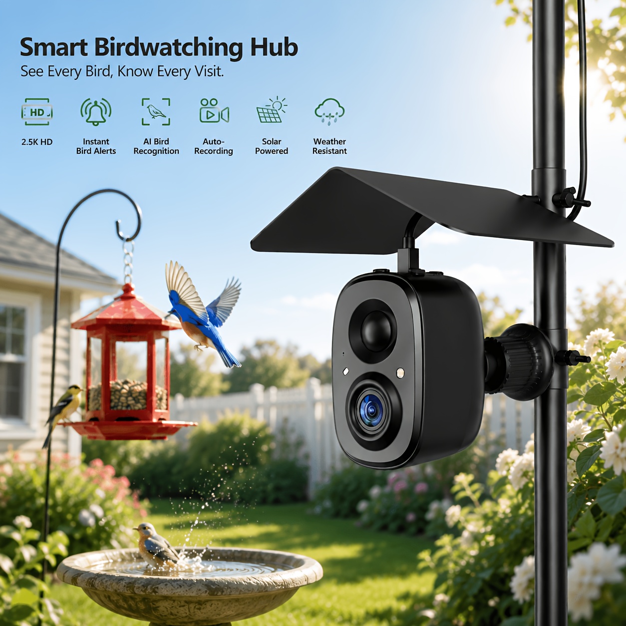 HIXX Smart Bird Feeder with 2K HD Camera, AI Bird Identification, Color Night Vision, Black or Red