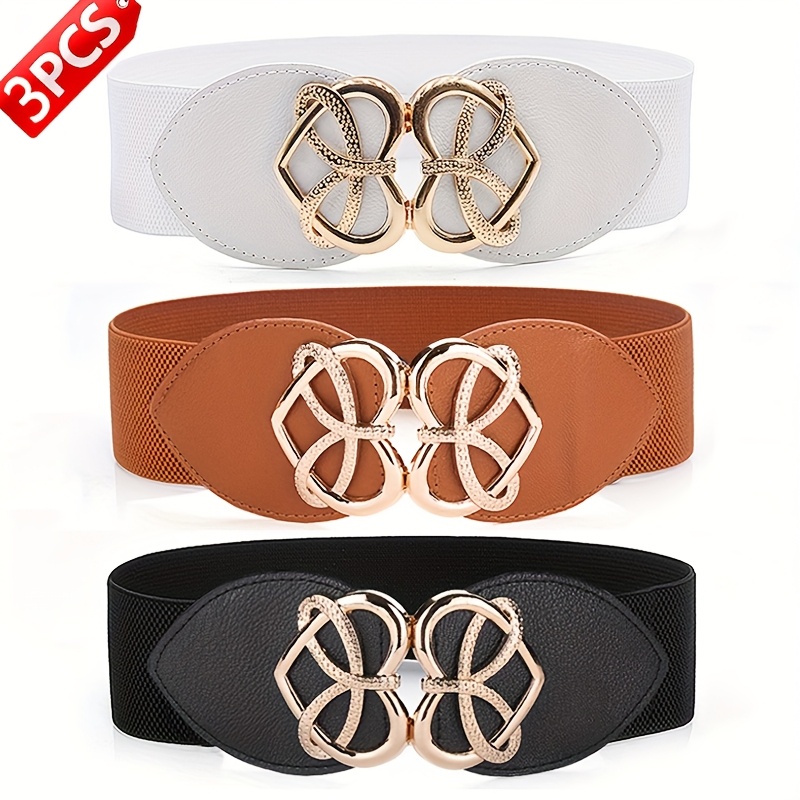 Image of 3pcs Women's Stretch Waist Cincher, Fashionable Heart Alloy Elastic Band, Waist-reducing Belt For Clothes And Skirts