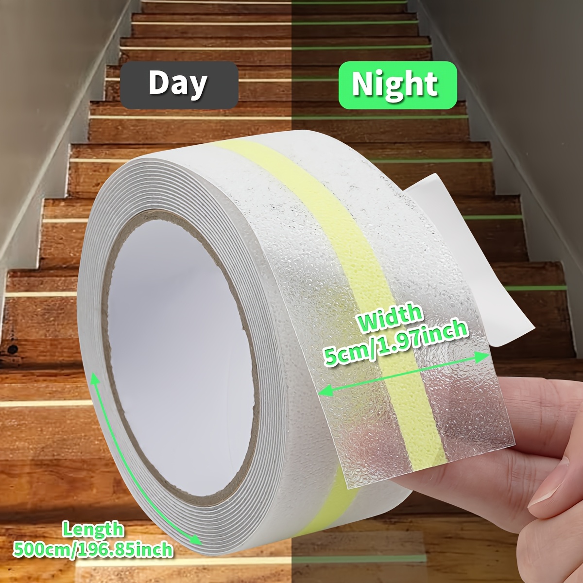 TEMU 1/2rolls Glow In The Dark Anti-slip Tape - Peva Transorescent & Non-slip Grip, 5cm X 5m Roll For Stairs, Deck, Pool Areas To Enhance Safety