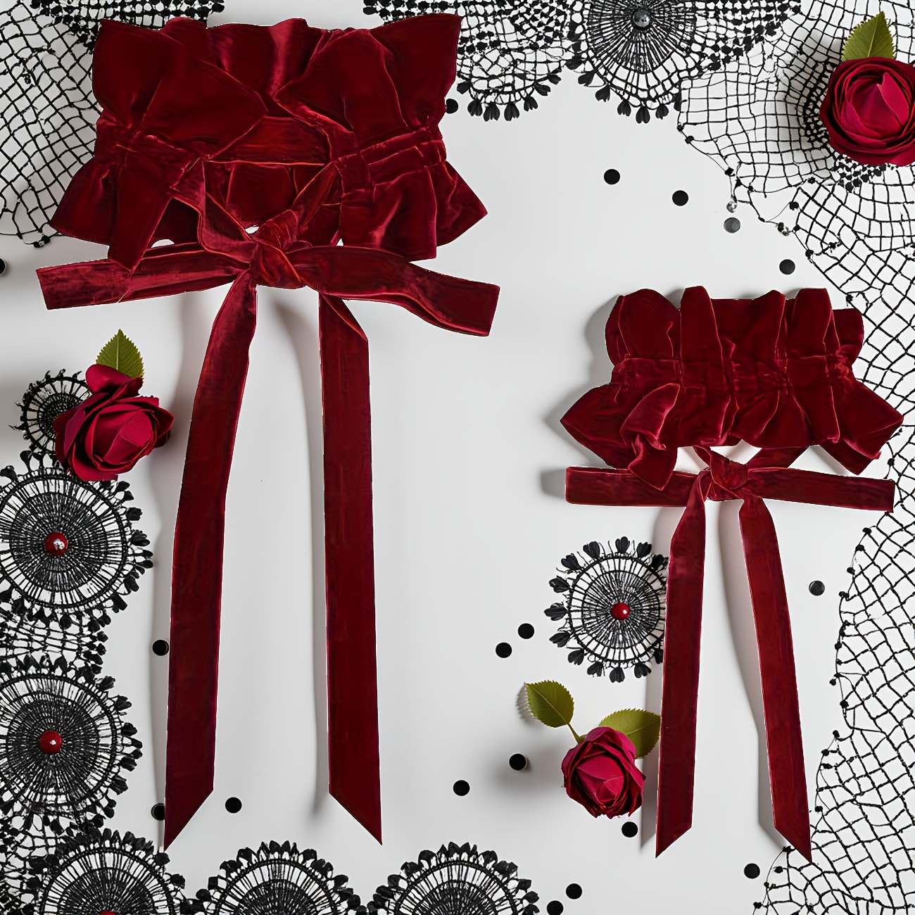 E-shop Elegantes, weiches rotes Samt-Rüschen-Accessoire, Dekor-Kragen, geeignet für Weihnachtsfeiertage, Alltagskleidung, Dekoration für Handgelenk