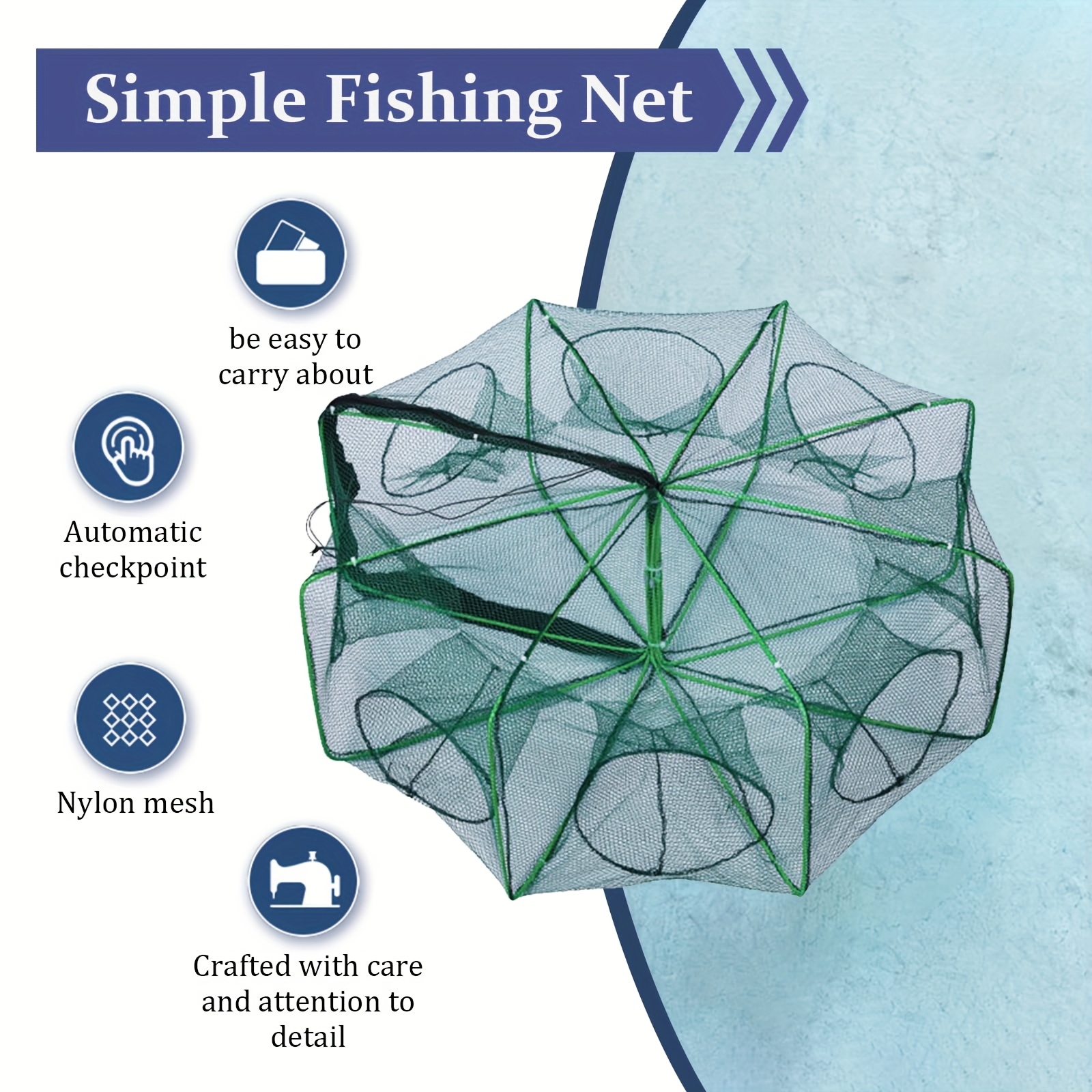 1pc Durable 8/10 Mesh Square Foldable Heavy-Duty Shrimp Trap, Eel Cage,  Lobster Net Suitable for Shrimp, Crab, and Fish Easy-to-Use Portable 