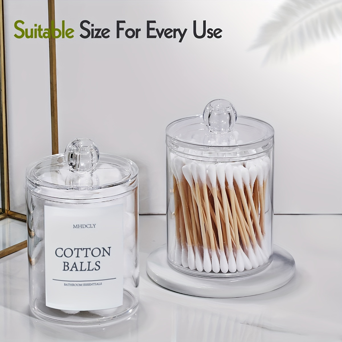 Juego de 4 cajas de almacenamiento para accesorios de baño, soporte para palillos de dientes y hilo dental, caja de almacenamiento para hisopos, contenedor para bolas de algodón, clips para papelería, frascos de plástico transparente para medicamentos, frascos de almacenamiento para baño, almacenamiento de cosméticos, organizador de joyas