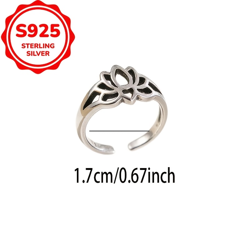 Women's S925 Silver Lotus Open Toe Ring, Adjustable Design