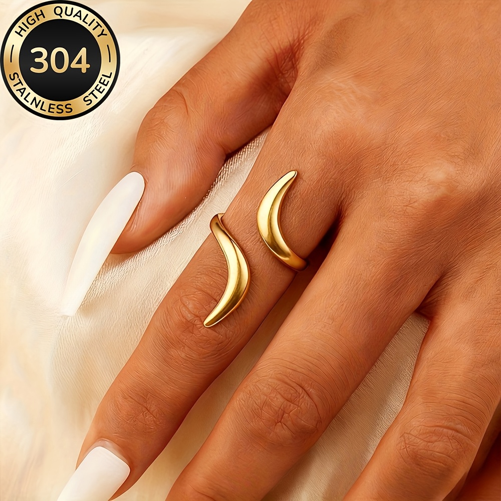 TEMU High-quality Stainless Steel Hypoallergenic Golden , Anti-fading, Easy And Elegant, Suitable For Daily Wear Or Party, Fashionable Women's Ring,