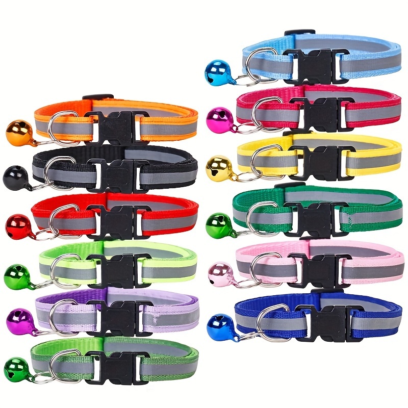 TEMU 12 Pieces Of Cute Luminous Cat Collars, Adjustable Cat Collars With Bells, Soft Nylon Cat Neck Collars