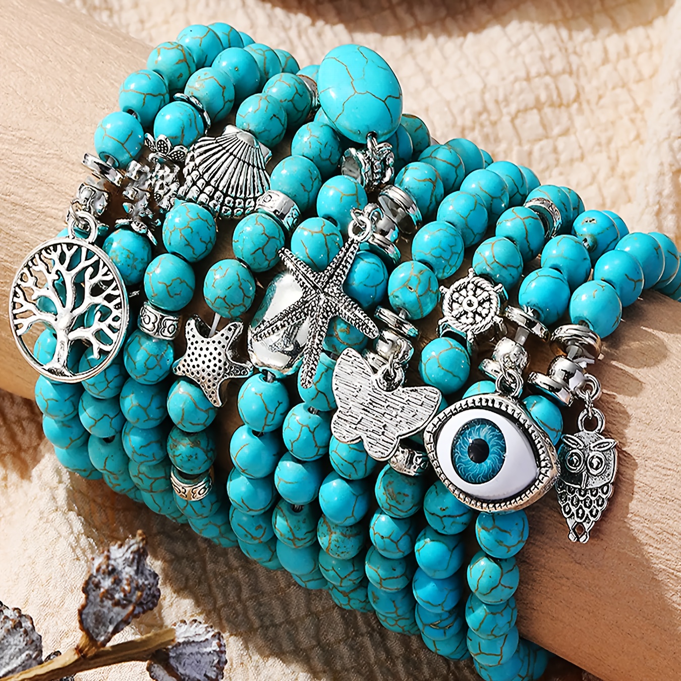 TEMU 10pcs Of Green Beaded Beads Bracelets Boho Style Jewelry Set