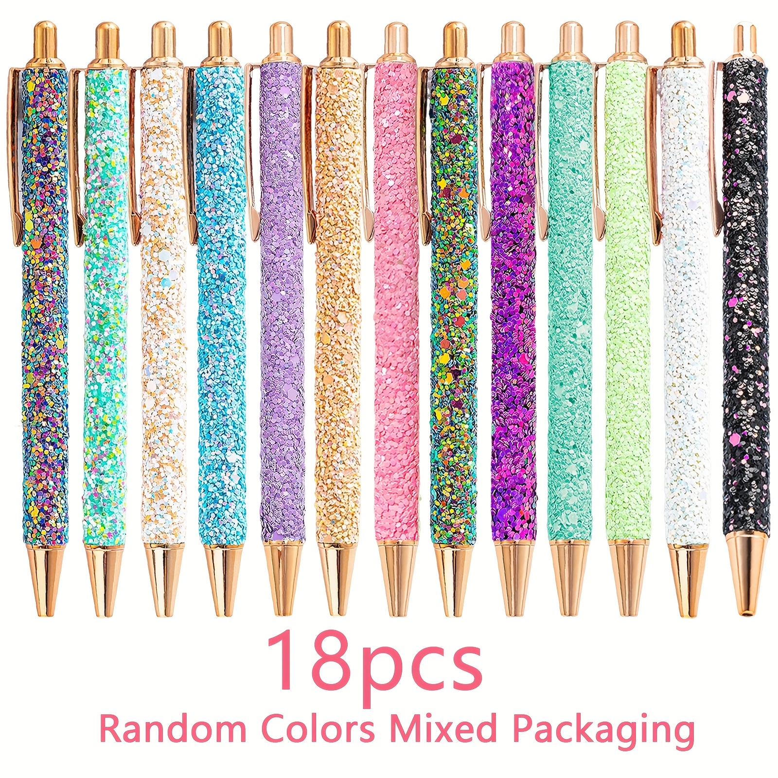 Image of 18pcs Random Colors Sparkling Glitter Pens Set Perfect For Office And Gifts Add A To Your Writing Experience