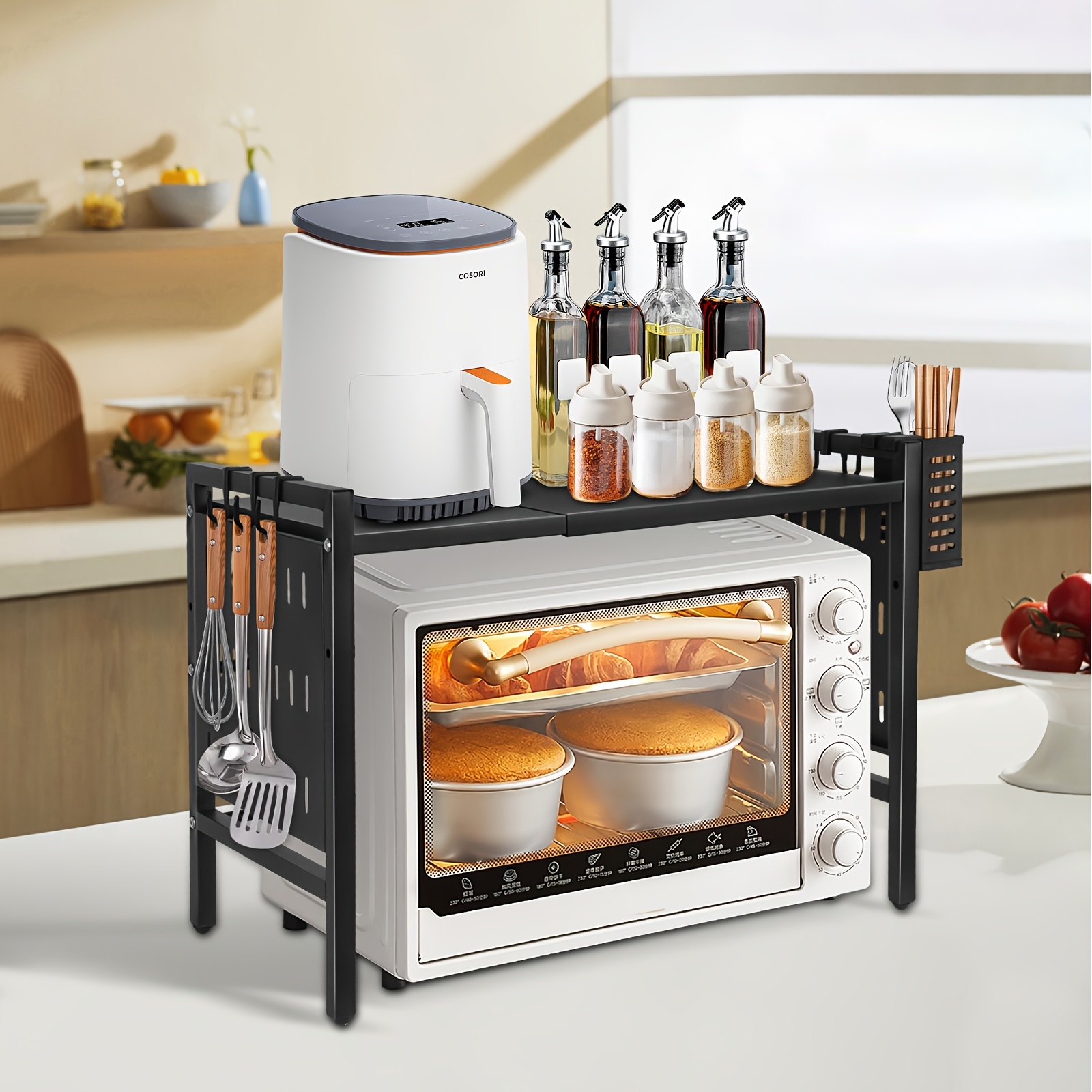 Image of Multi-functional Single-tier Kitchen Microwave Stand Measuring 42-68*36*46cm In , Weighing 3kg