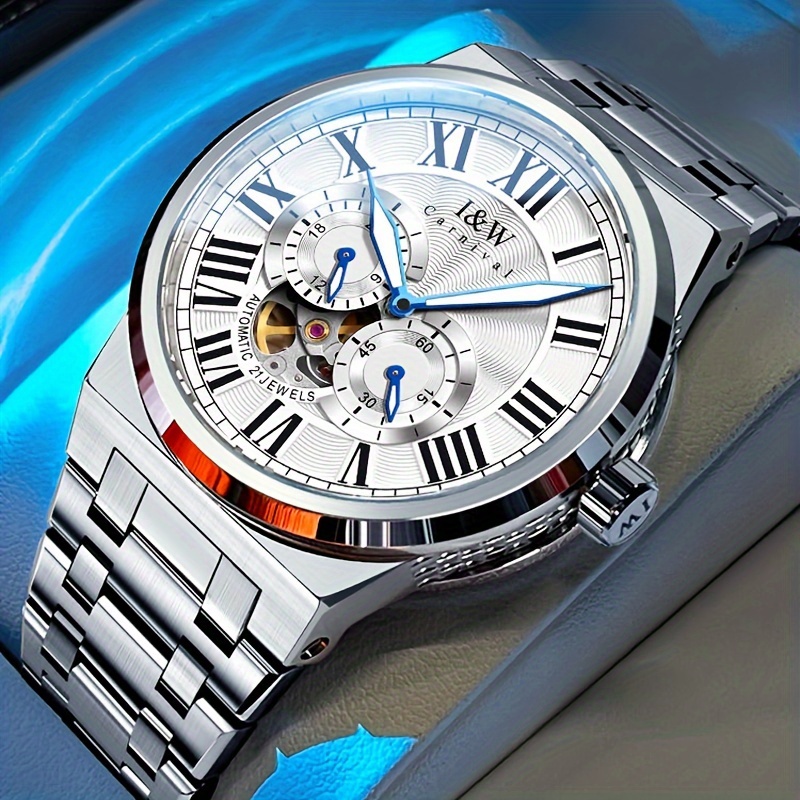 I&w Karneval Automatische Mechanische Saphir Herrenuhren, Leuchtende Doppelte Skelett Römische