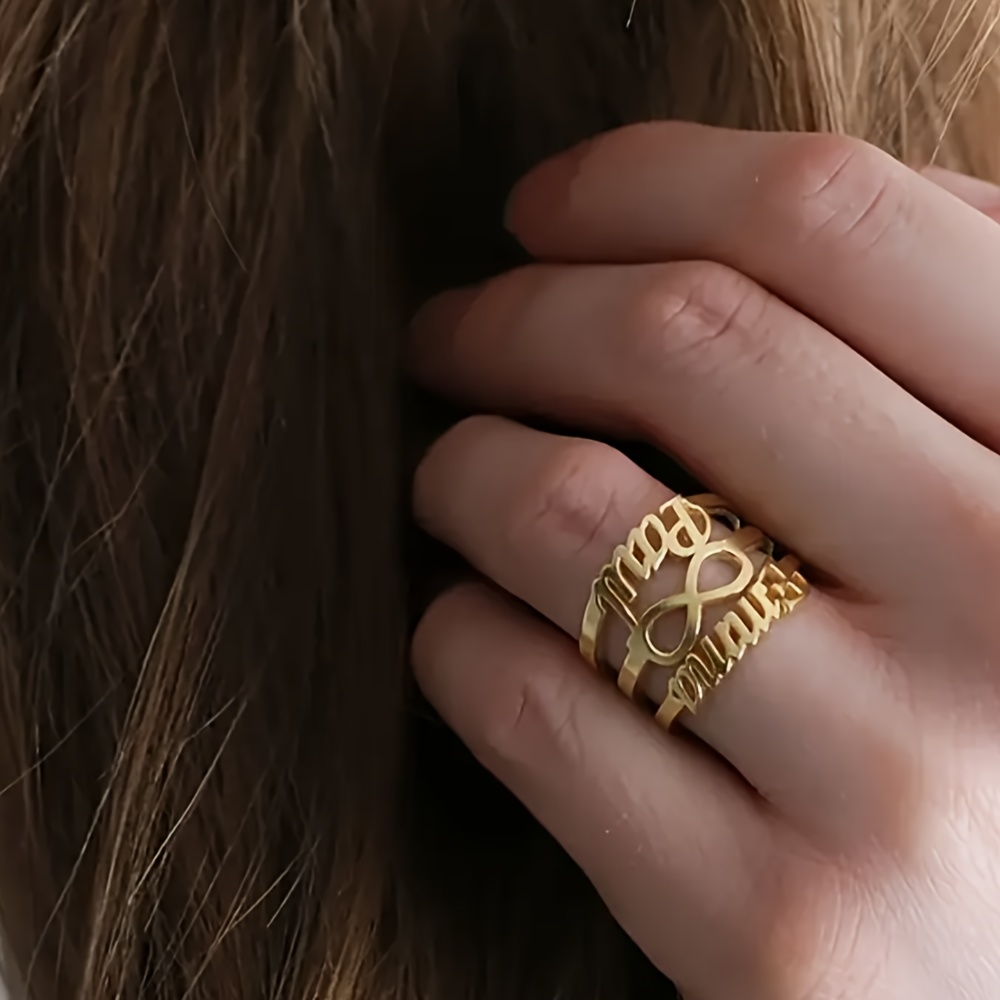 TEMU Custom Fashion Personalized Rings, Stylish Women's Custom Letter Wide Rings, Stainless Steel Jewelry, Diy Engraved Three-layer Name Rings,
