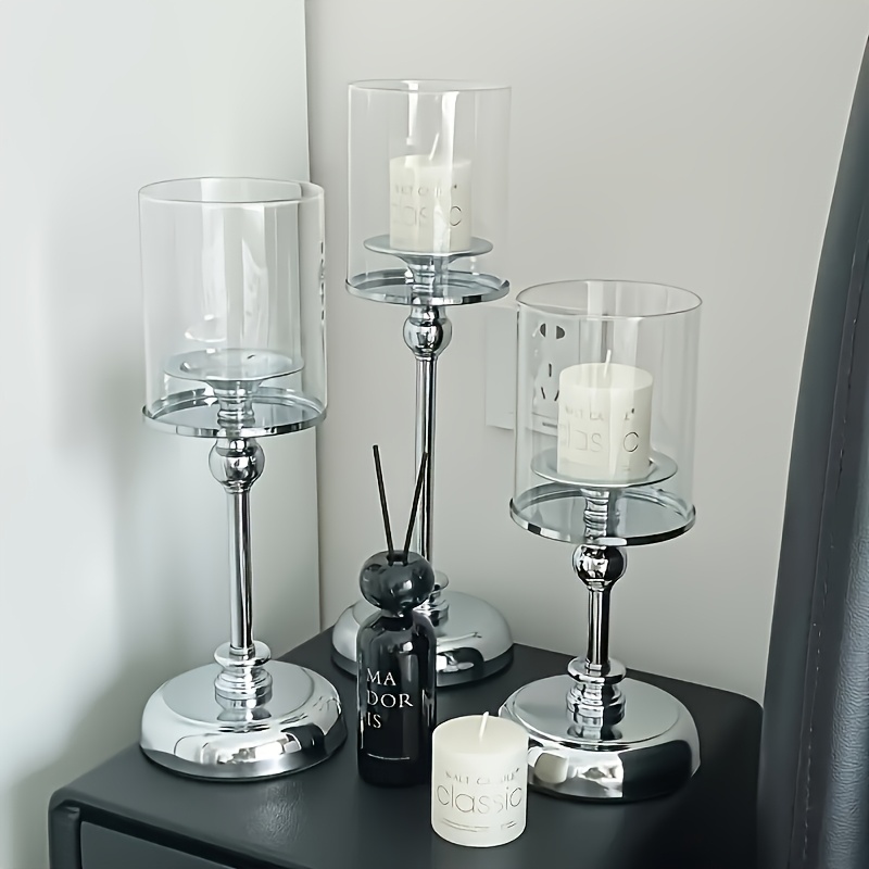 3pcs European Glass Candle Holder Set, Lightweight Luxury Western And Oriental Dining Table Home Romantic Candlelight Dinner Decorations For B&bs Without Candles
