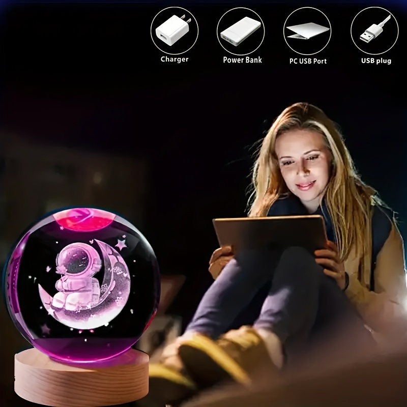 

Astronaut-themed 3d Crystal Ball Night Light - Usb Powered, Polished , Ideal For Bedroom For Space Enthusiasts