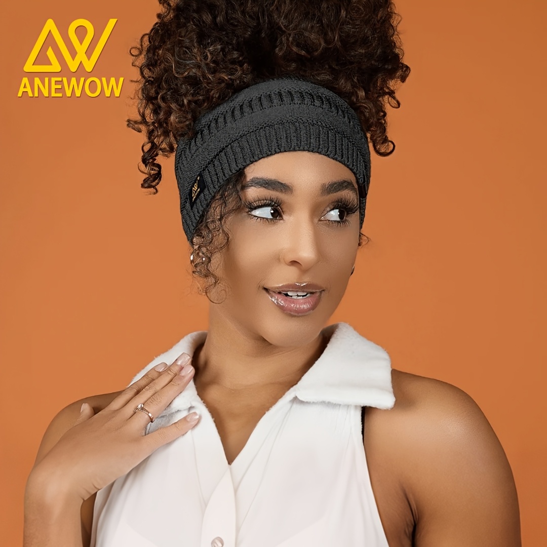 

Anewow -lined Puff Beanie - Elegant Knit Style For Fall & Winter, Warm & Moisture-wicking, Women With Curly Hair, Anewow Tag Included