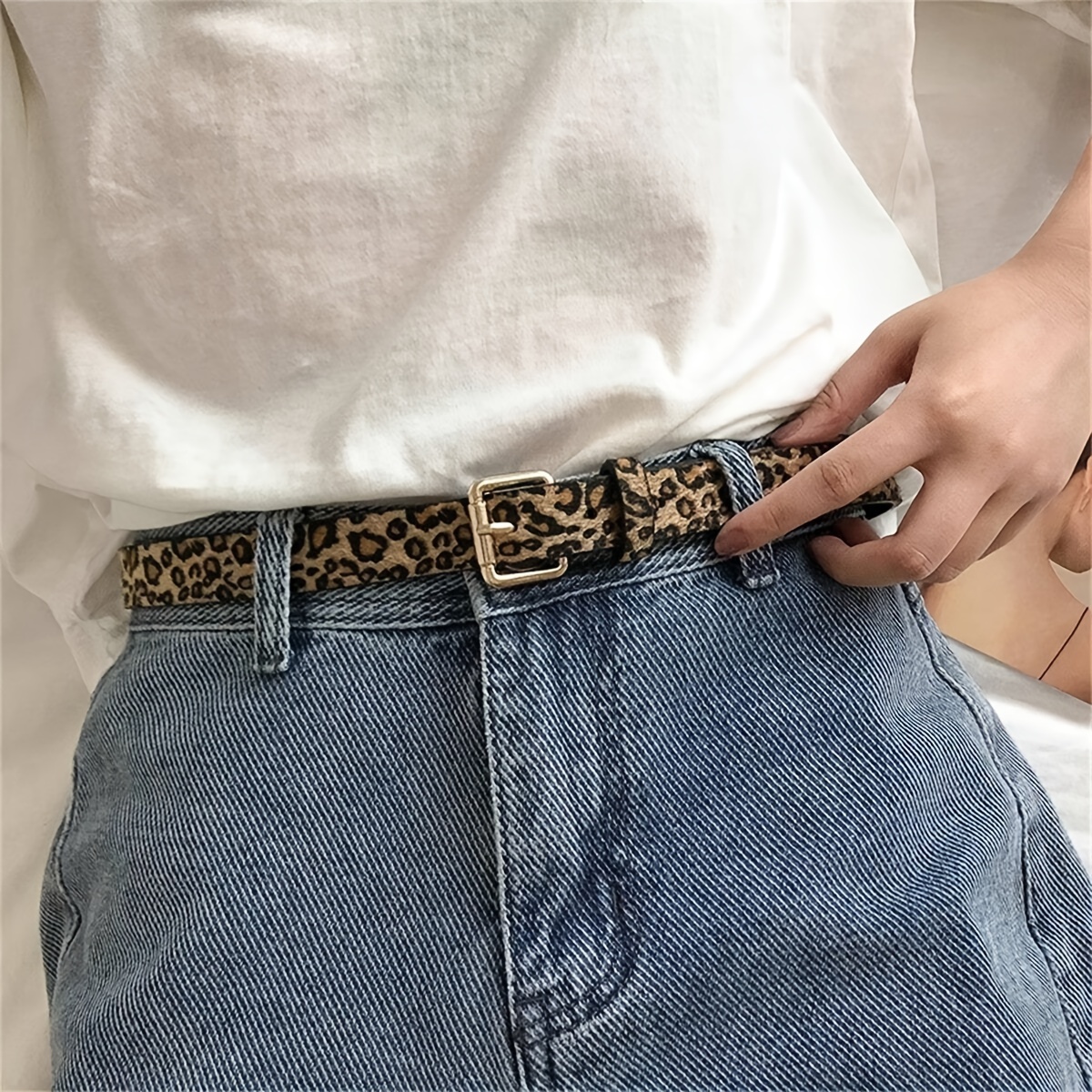 

Chic Leopard Print Women's Belt - & Stylish For Jeans And Casual Wear, Leather