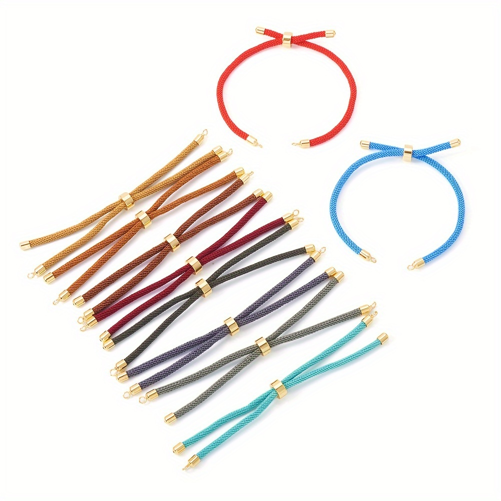 

10pcs Nylon Twisted Cord Bracelets With Golden-tone Slider Clasps, Colors - Adjustable 8.66" To 9.06" Length