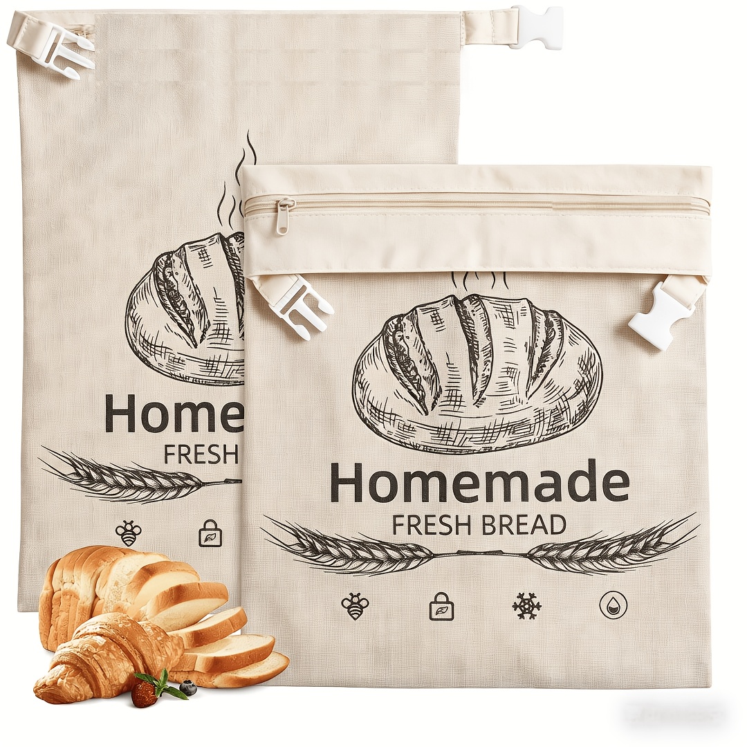TEMU 1/2pcs Reusable Sourdough Bread Bag With Zipper, 17 X 12.6 Inch Homemade Bread Storage Cloth Bag, Freezer-friendly, Freshness Preservation Food