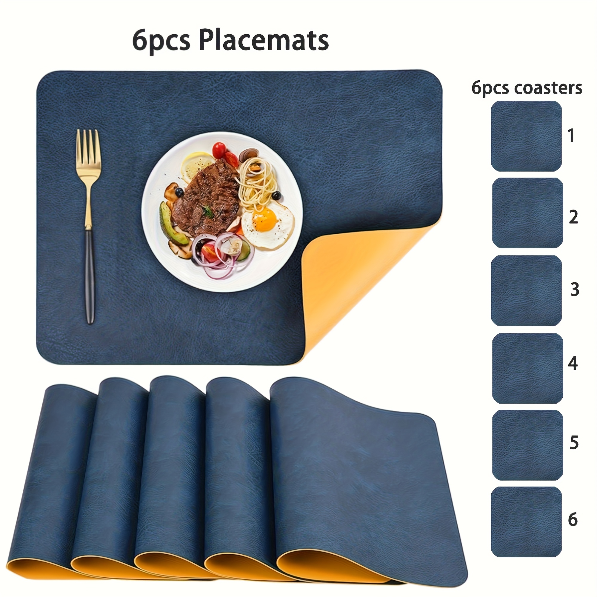 6pcs Set Double-sided Faux Leather Placemats, Wipeable Table Mats For Home Use, Heat-resistant Coasters, Creative Table Decorative Placemats And Tablecloth